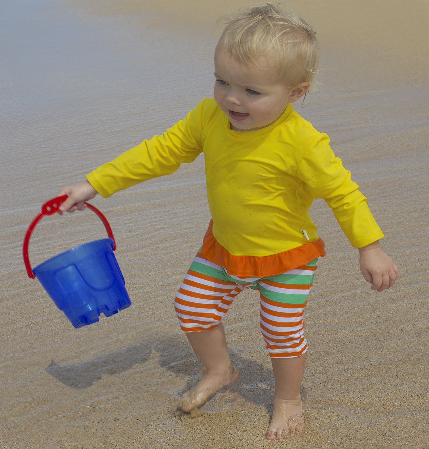 Little Gal's Yellow Long Sleeve UV Sun & Swim Suit