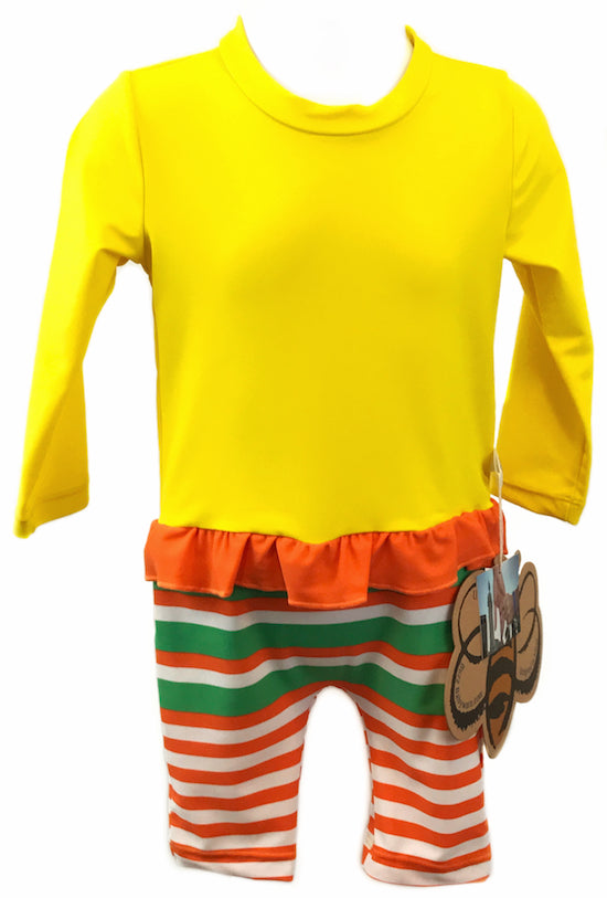 Little Gal's Yellow Long Sleeve UV Sun & Swim Suit