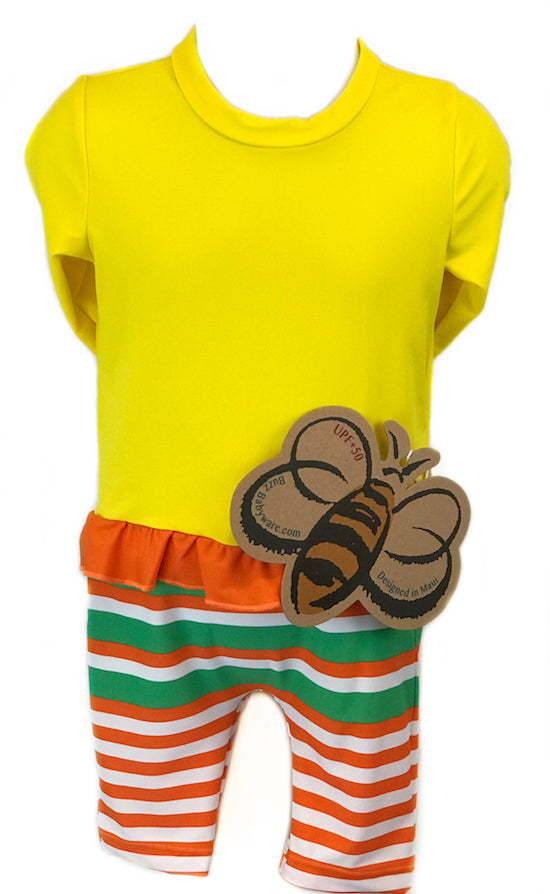 Little Gal's Yellow Long Sleeve UV Sun & Swim Suit