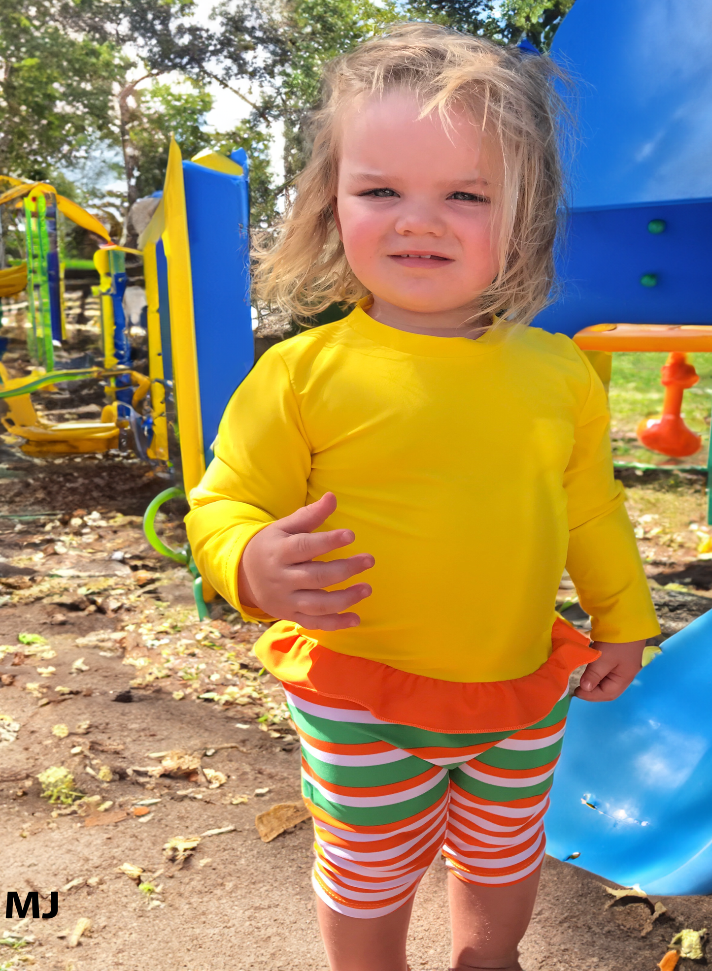 Little Gal's Yellow Long Sleeve UV Sun & Swim Suit